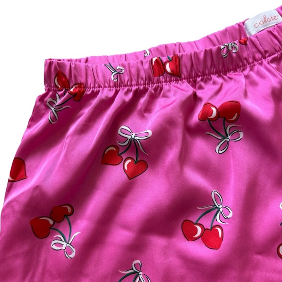 Colsie Women's XL Pink Cherry & Bows Print Pajama Sleep Shorts Satin Comfy - Picture 2 of 5